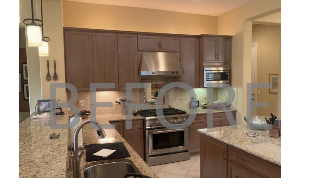 Before Remodel-Kitchen with yellow paint and traditional square tile backsplash.